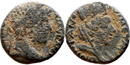 Roman provincial Caracalla (211-217) Bronze coin - bust of Tyche -