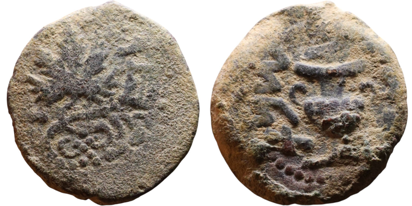 Ancient coin of JUDAEA Jerusalem mint - First Jewish Revolt (66-70 AD). AE prutah