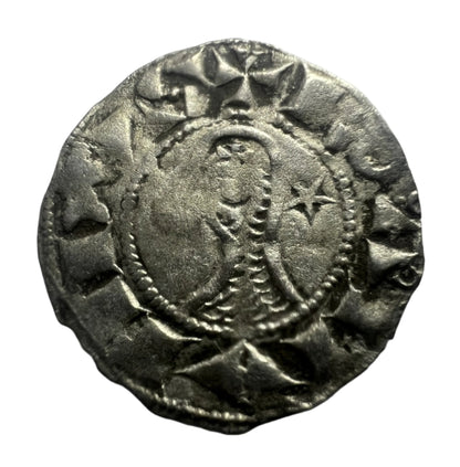 Medieval Crusader - Knight Templar Silver Denier Coin - Bohemond III (1163-1201)