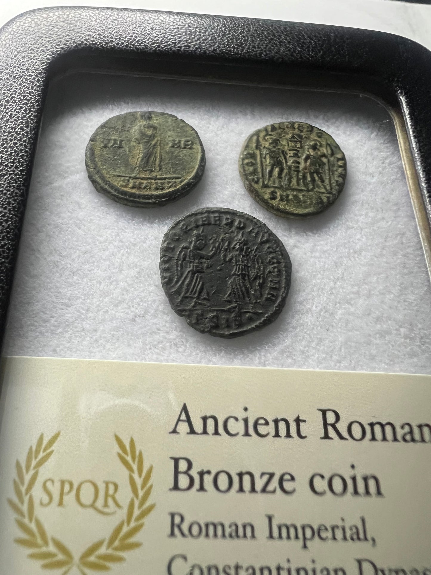3 Genuine Uncleaned Ancient Roman Coin In Display Case