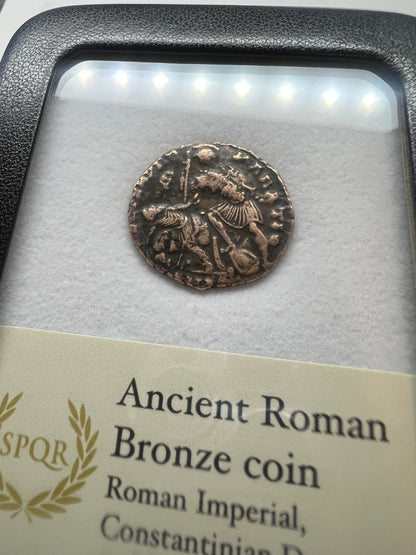 Genuine Ancient Roman Coin In Display Case (Constantinian Era Cleaned Coin)