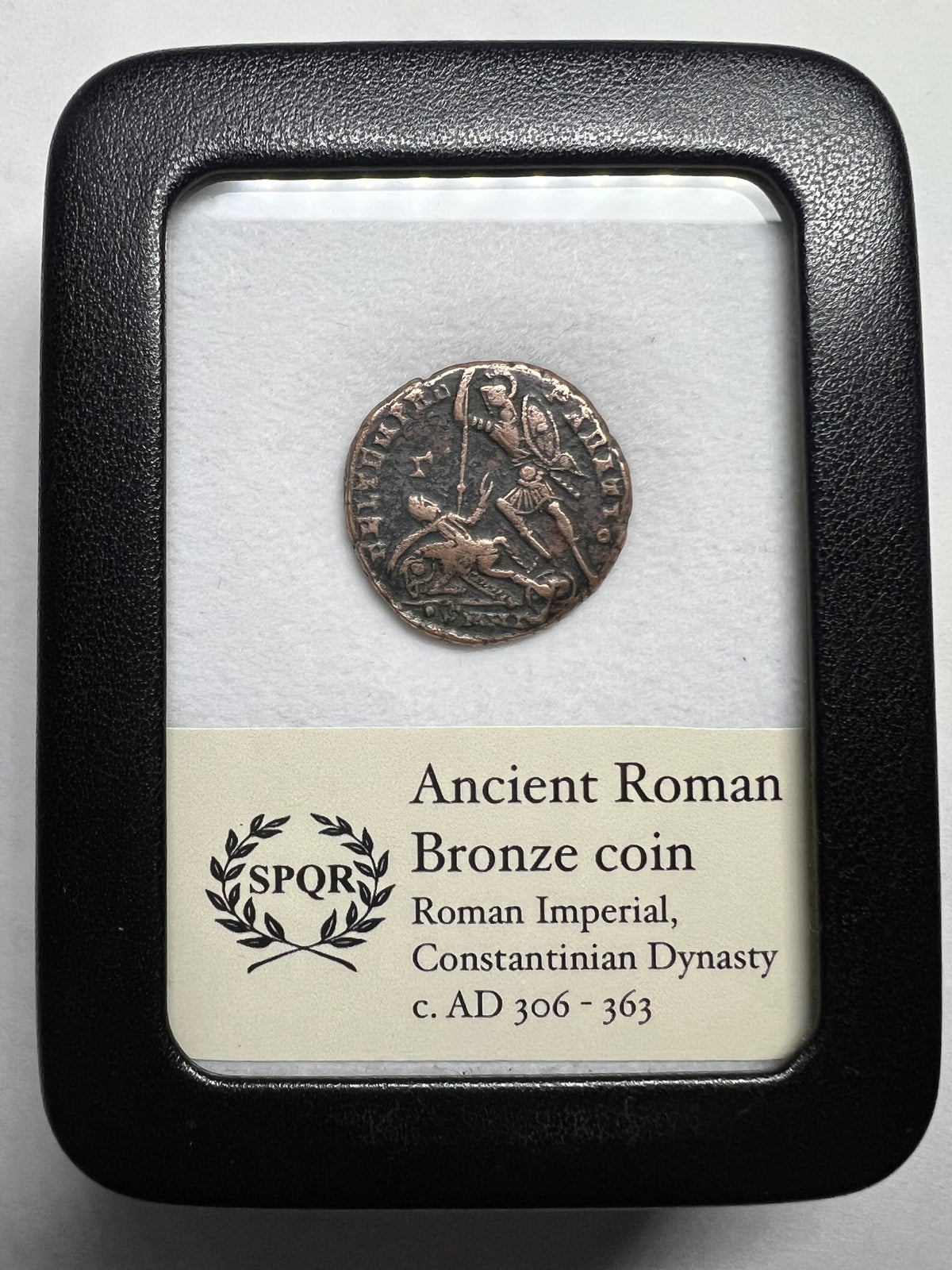 Genuine Ancient Roman Coin In Display Case (Fallen Horseman Cleaned Coin)