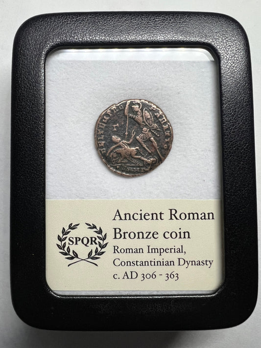 Genuine Ancient Roman Coin In Display Case (Fallen Horseman Cleaned Coin)