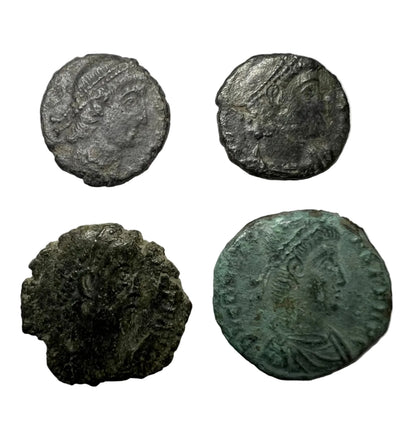 4 Genuine Uncleaned Ancient Roman Coins In Display Case