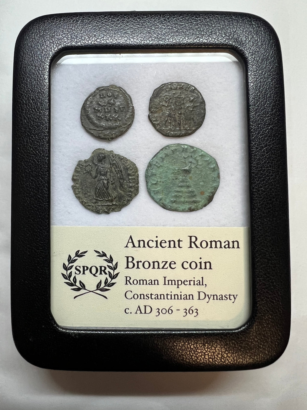 4 Genuine Uncleaned Ancient Roman Coins In Display Case