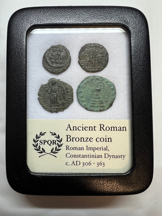 4 Genuine Uncleaned Ancient Roman Coins In Display Case
