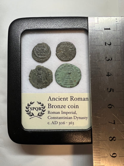 4 Genuine Uncleaned Ancient Roman Coins In Display Case