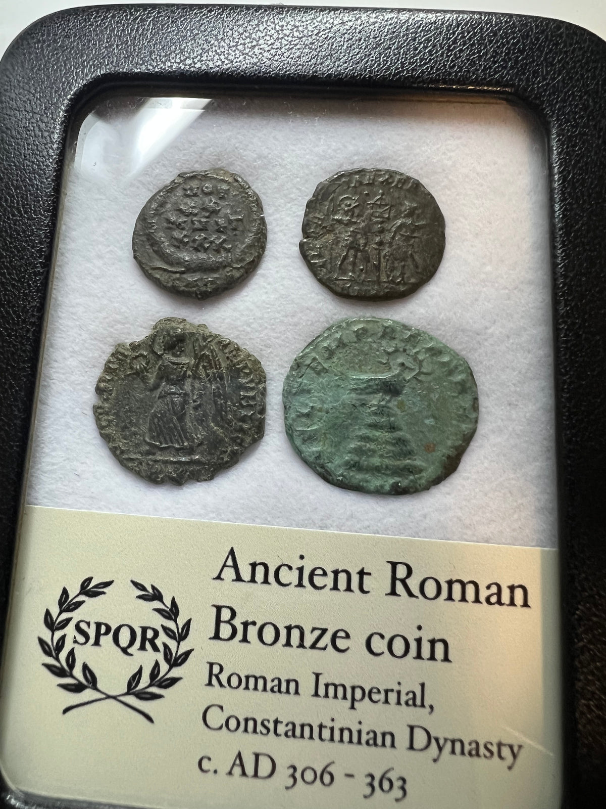 4 Genuine Uncleaned Ancient Roman Coins In Display Case