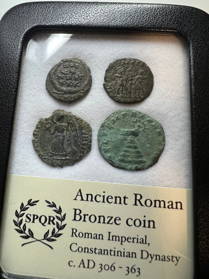 4 Genuine Uncleaned Ancient Roman Coins In Display Case