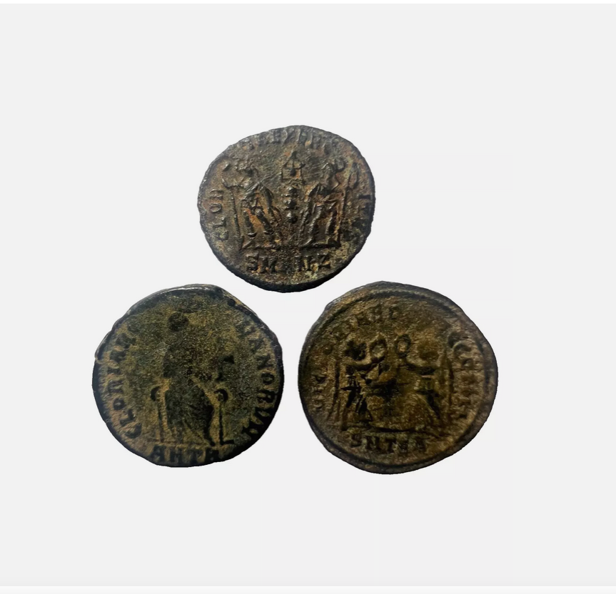 3 Genuine Uncleaned Ancient Roman Coins In Display Case