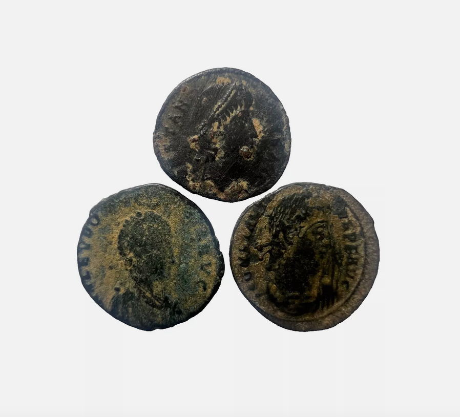 3 Genuine Uncleaned Ancient Roman Coins In Display Case