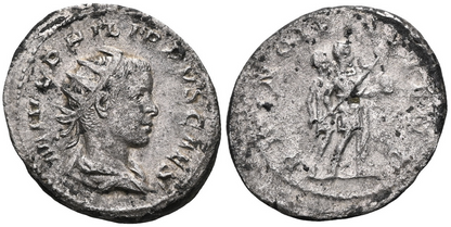 Roman Imperial Coin Philip II AD.247-249.  Silver Antoninianus + Pouch!