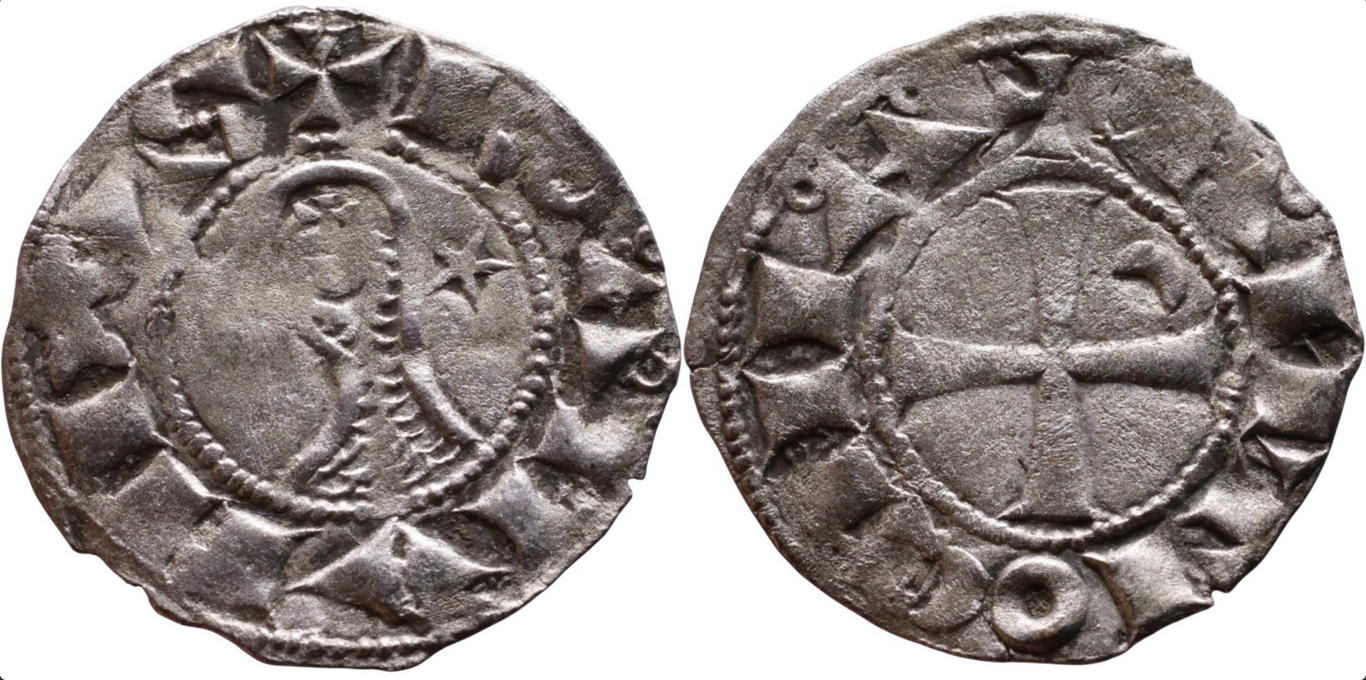 Medieval Crusader - Knight Templar Silver Denier Coin - Bohemond III (1163-1201)