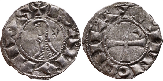 Medieval Crusader - Knight Templar Silver Denier Coin - Bohemond III (1163-1201)