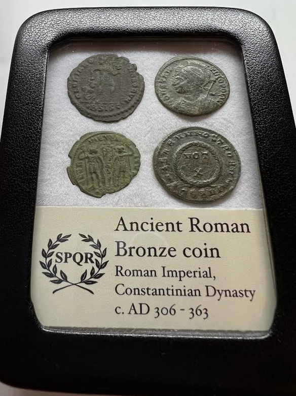 4 Genuine Uncleaned Ancient Roman Coins In Display Case