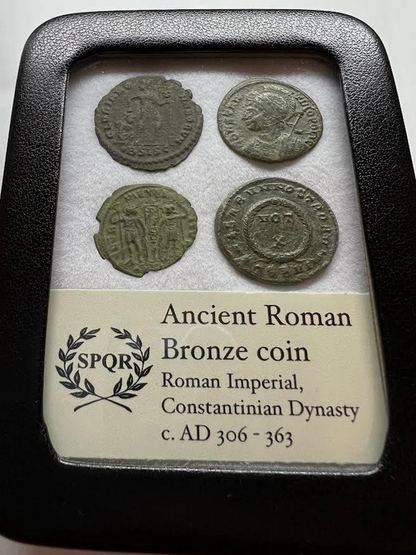 4 Genuine Uncleaned Ancient Roman Coins In Display Case