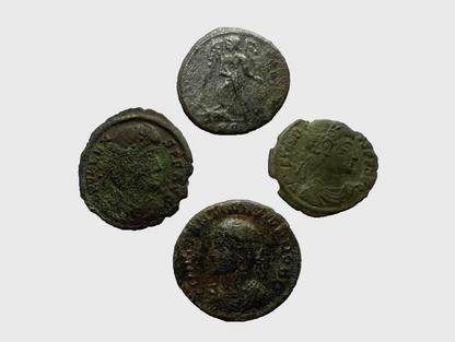 4 Genuine Uncleaned Ancient Roman Coins In Display Case