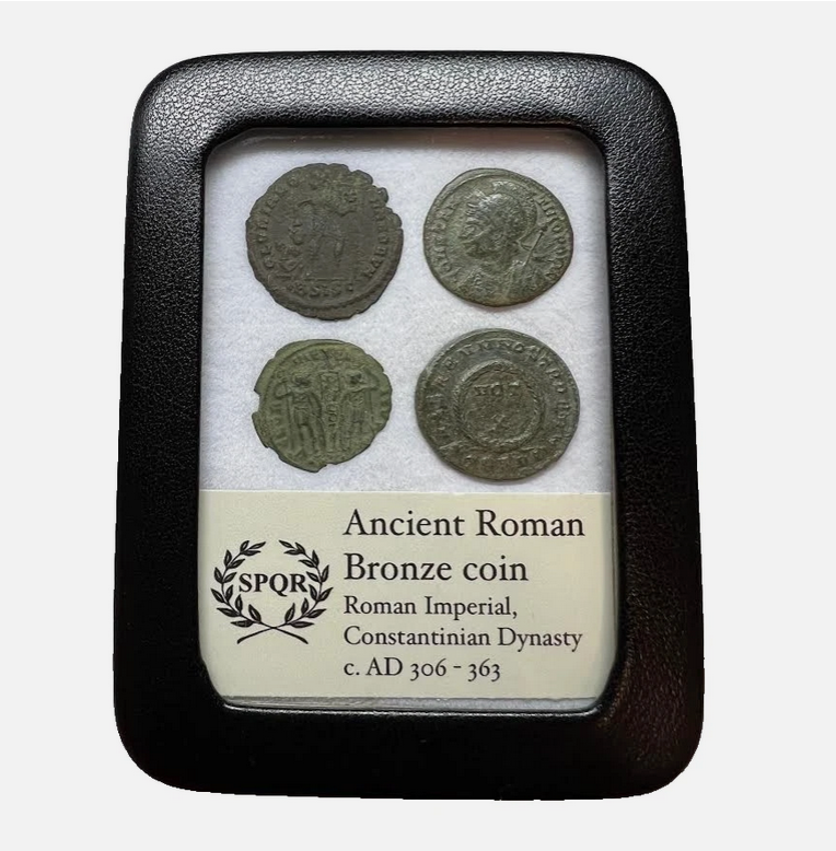 4 Genuine Uncleaned Ancient Roman Coins In Display Case
