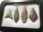 4x Stone Age Ancient Neolithic Stone Arrowheads in Display Case