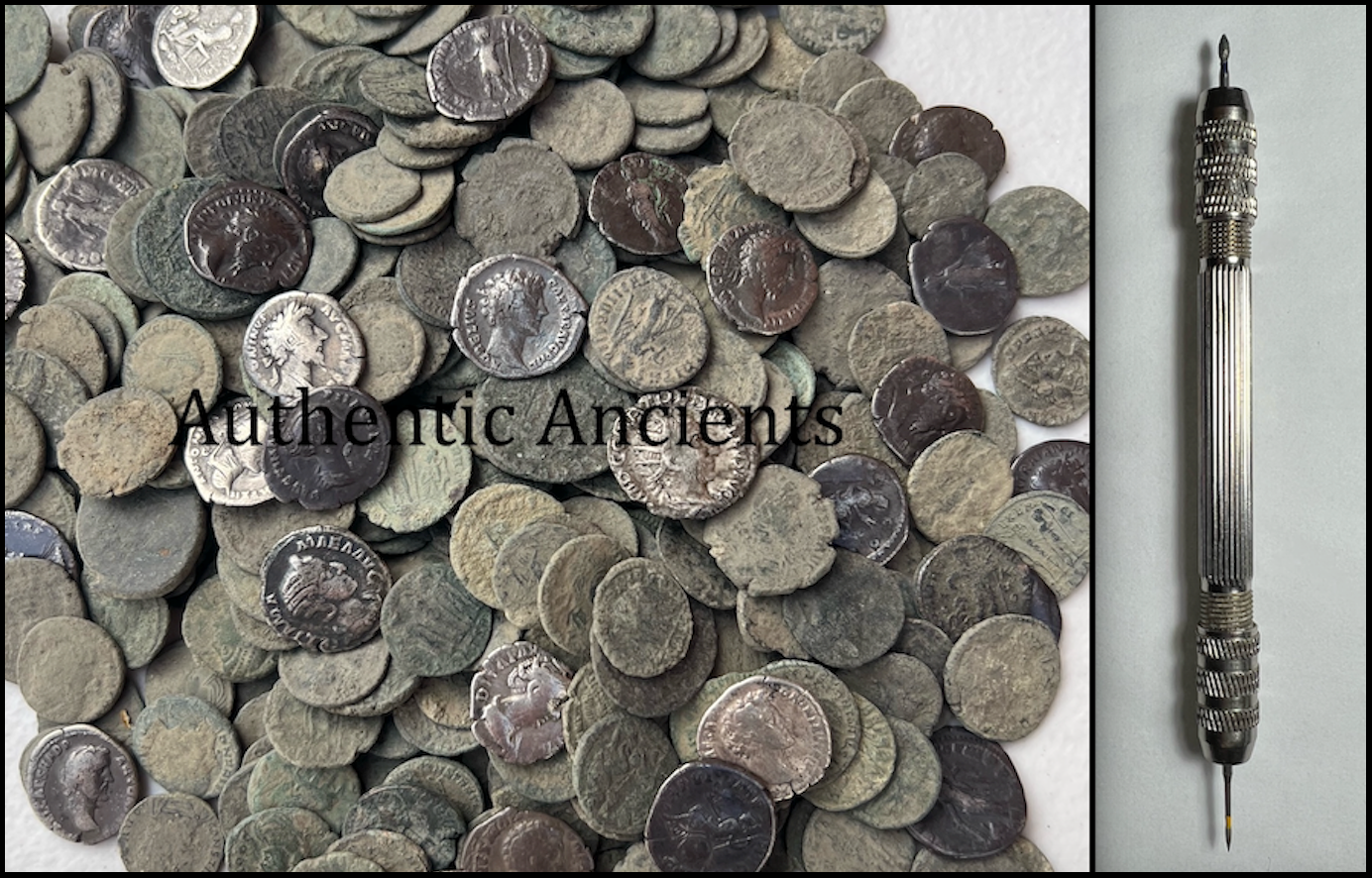 10x High Quality Uncleaned Ancient Roman Coins (Silver coin included) + Cleaning Tool